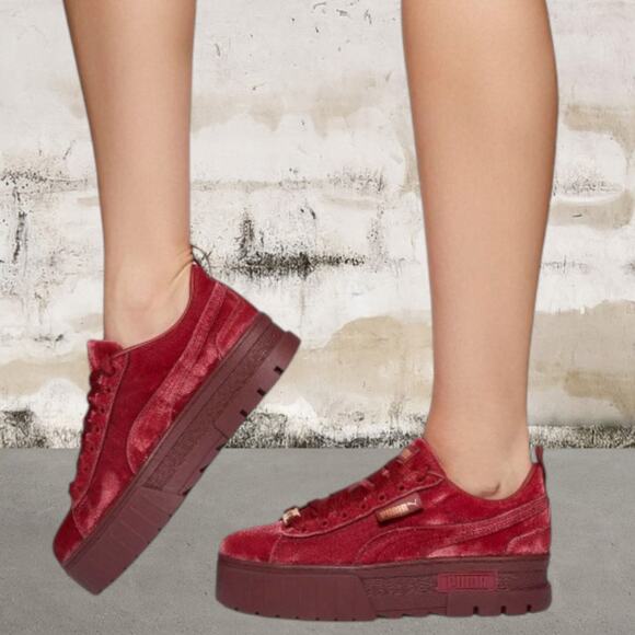 Puma Shoes - Puma $90 Mayze Velvet Platform Sneakers in Tibetan Red NIB Size 7
